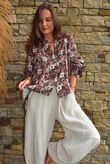 Daughter Of Ibiza Lovechild Balloon Sleeve Shirt Chocolate & Rose 